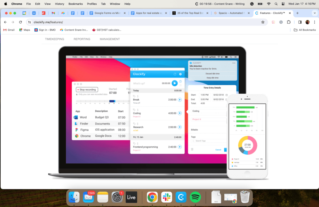 Clockify app dashboard